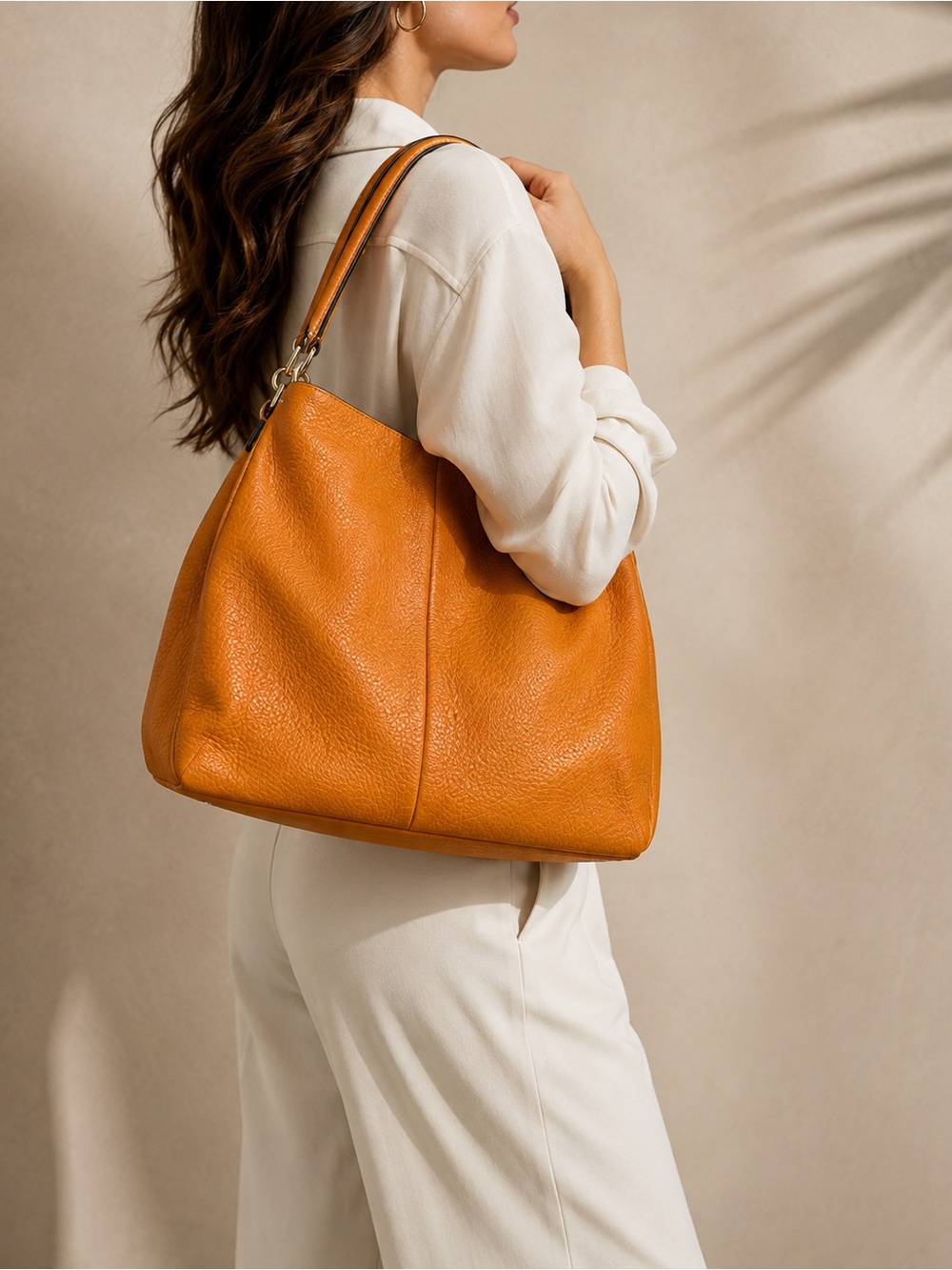 Coach Phoebe Pebbled Leather Shoulder Bag F35723 Orange Peel NWT $395